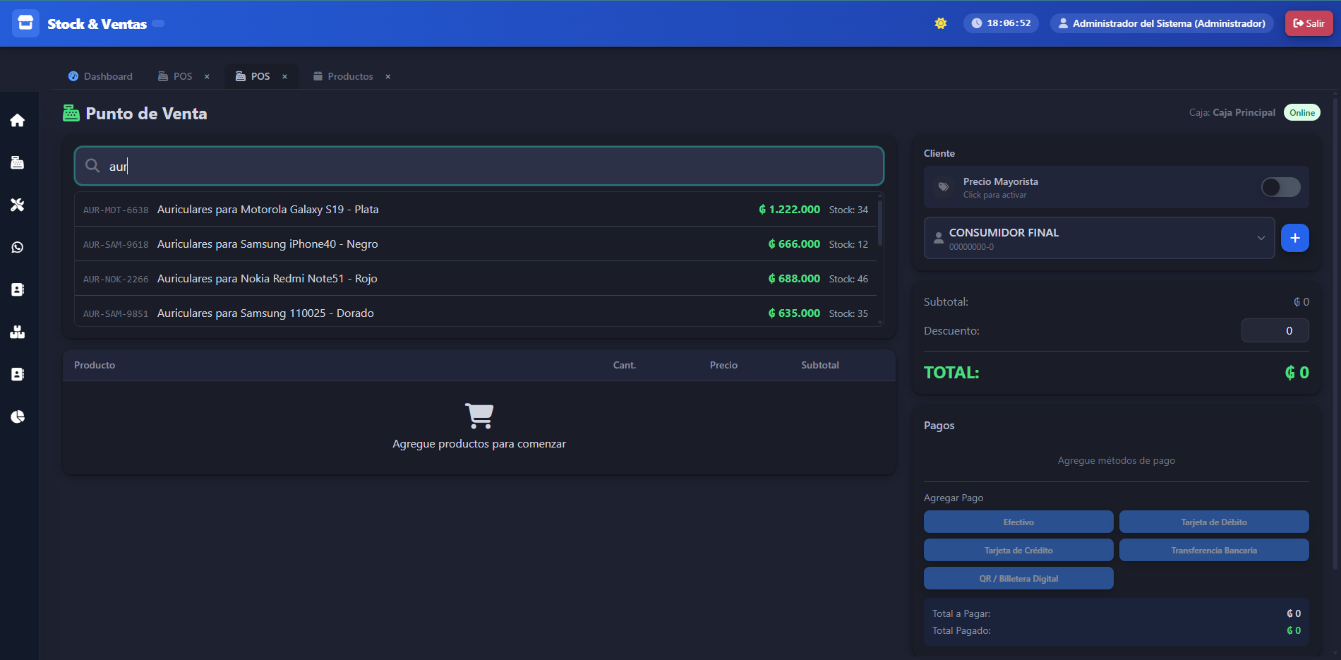 Pantalla del sistema 7