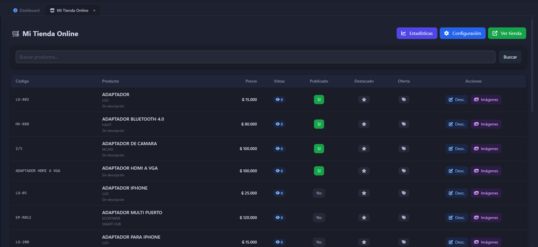 Configuración de tienda